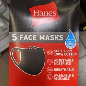 5 All Cotton Masks by Hanes Adjustable Nose